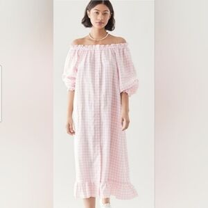 Sleeper 100% linen pink gingham lounge dress